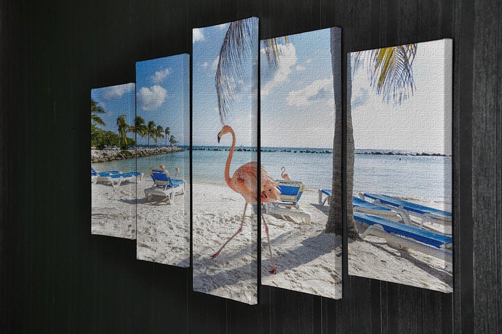 Three flamingos on the beach 5 Split Panel Canvas - Canvas Art Rocks - 2