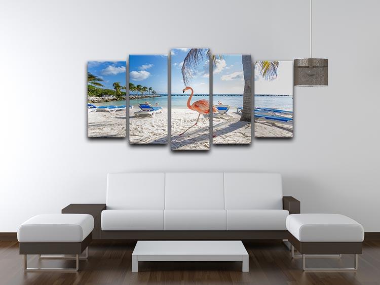 Three flamingos on the beach 5 Split Panel Canvas - Canvas Art Rocks - 3