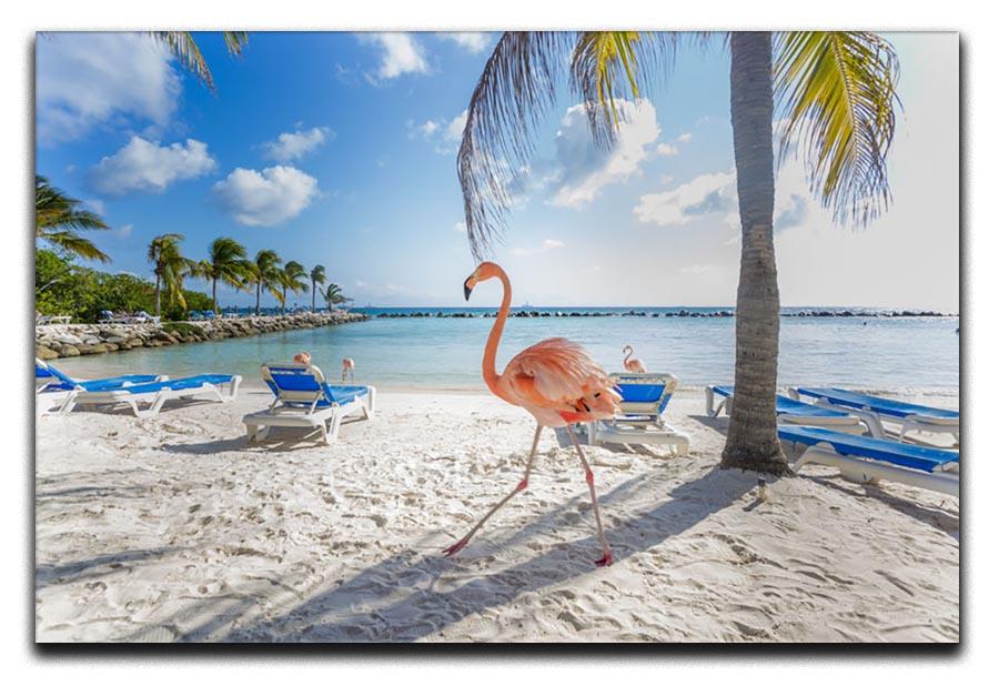 Three flamingos on the beach Canvas Print or Poster - Canvas Art Rocks - 1