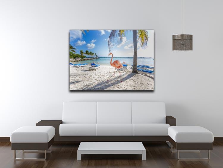 Three flamingos on the beach Canvas Print or Poster - Canvas Art Rocks - 4