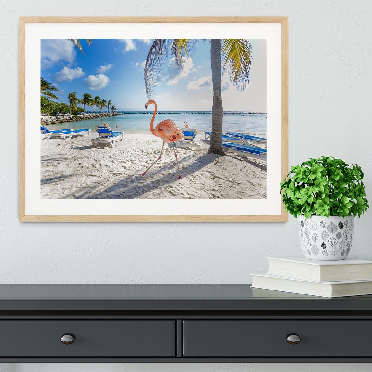 Three flamingos on the beach Framed Print - Canvas Art Rocks - 3