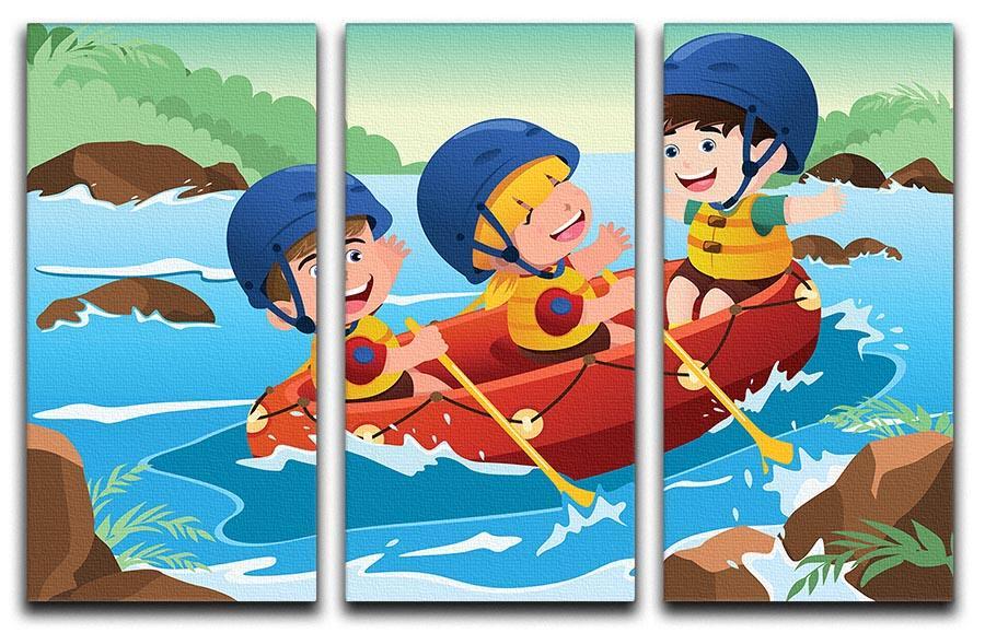 Three happy kids on boat 3 Split Panel Canvas Print - Canvas Art Rocks - 1