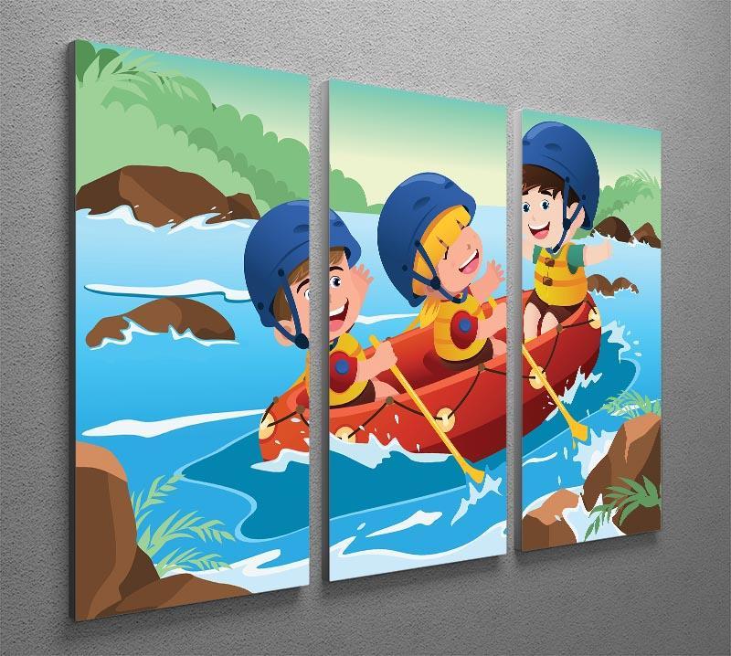 Three happy kids on boat 3 Split Panel Canvas Print - Canvas Art Rocks - 2