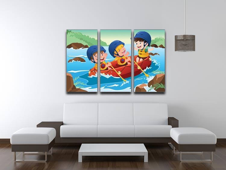 Three happy kids on boat 3 Split Panel Canvas Print - Canvas Art Rocks - 3