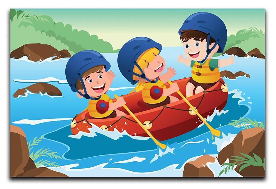 Three happy kids on boat Canvas Print or Poster  - Canvas Art Rocks - 1