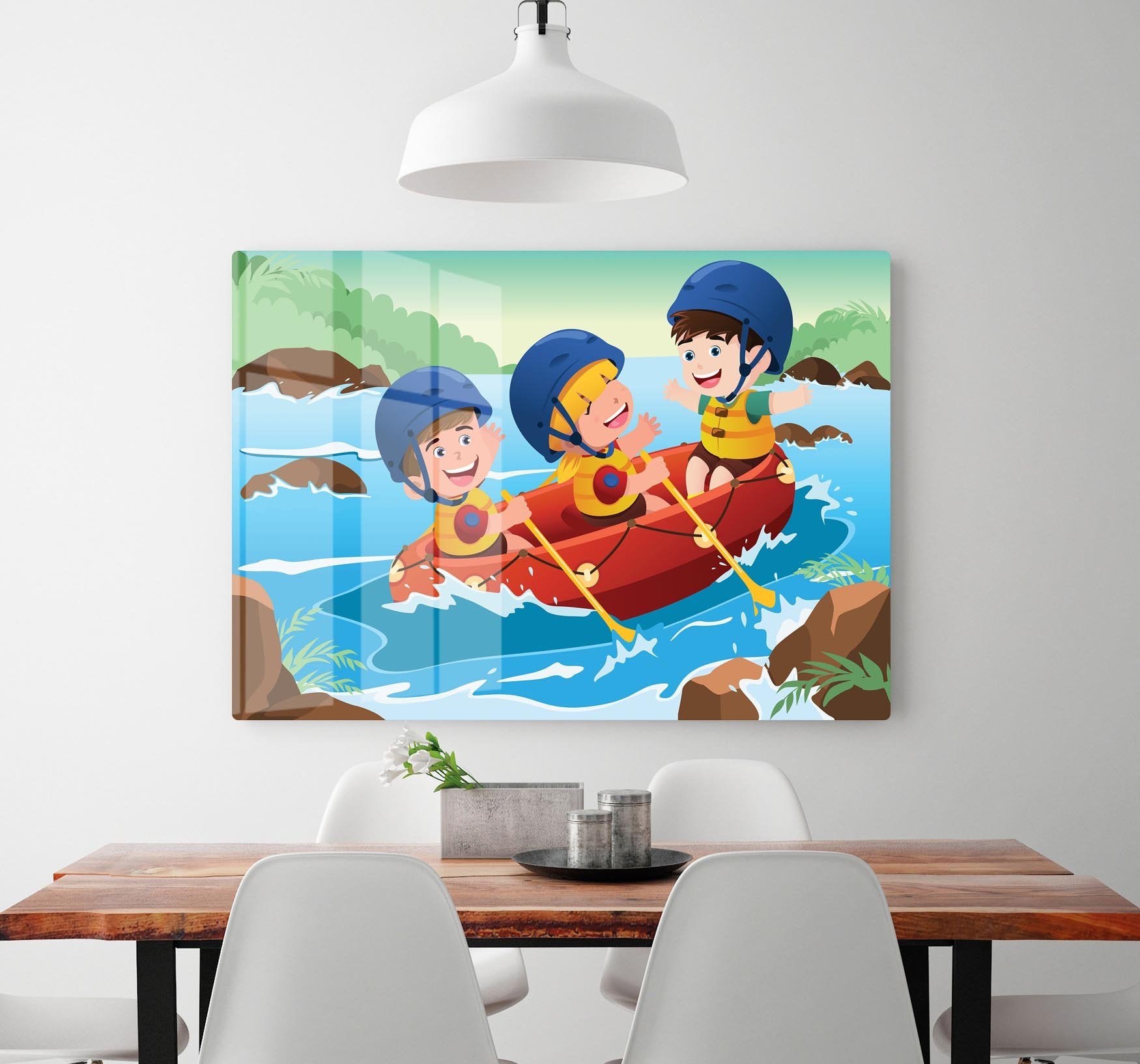 Three happy kids on boat HD Metal Print
