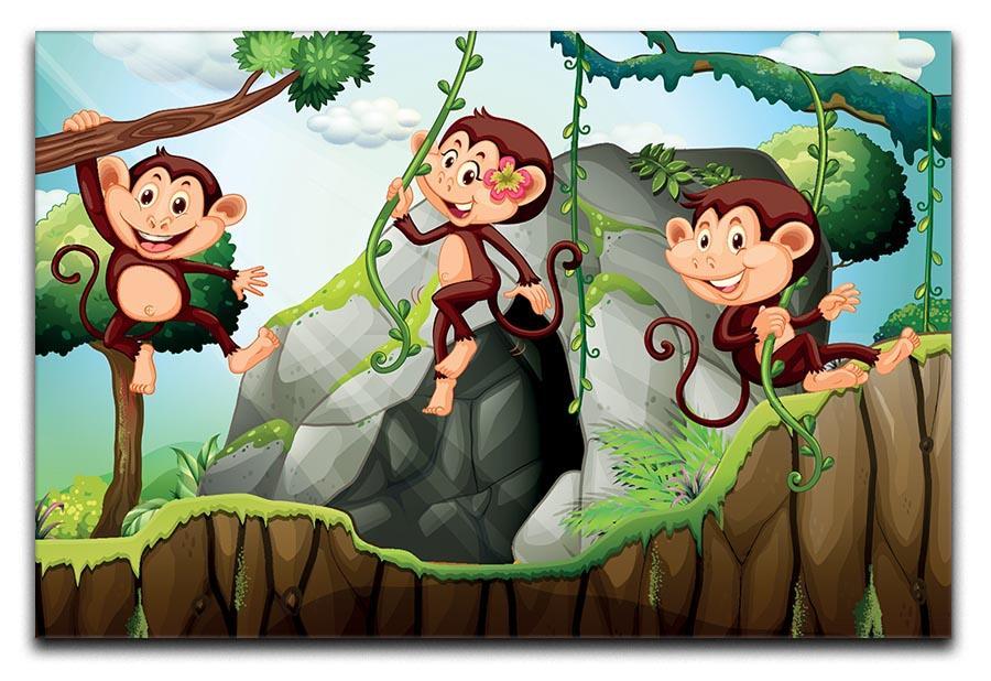 Three monkeys hanging on the branch Canvas Print or Poster  - Canvas Art Rocks - 1
