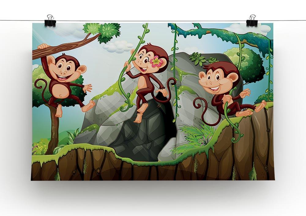 Three monkeys hanging on the branch Canvas Print or Poster - Canvas Art Rocks - 2
