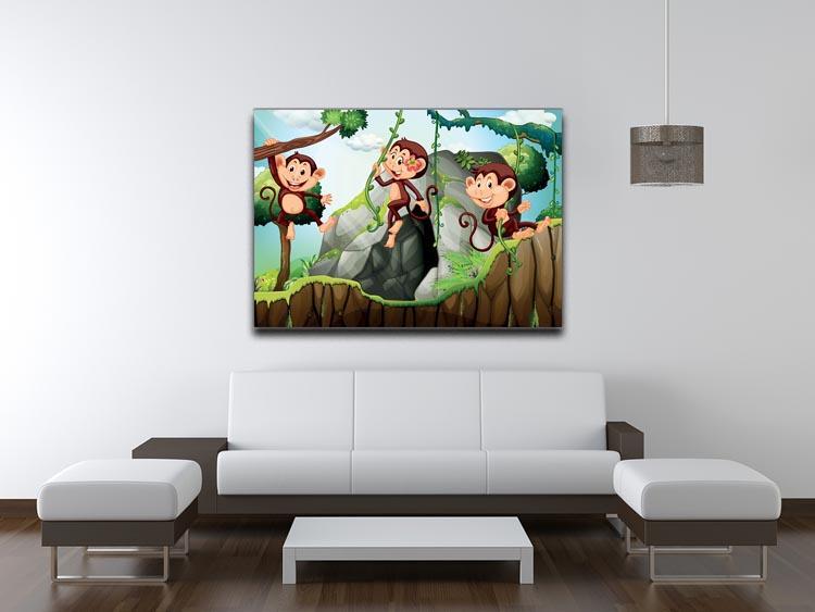 Three monkeys hanging on the branch Canvas Print or Poster - Canvas Art Rocks - 4