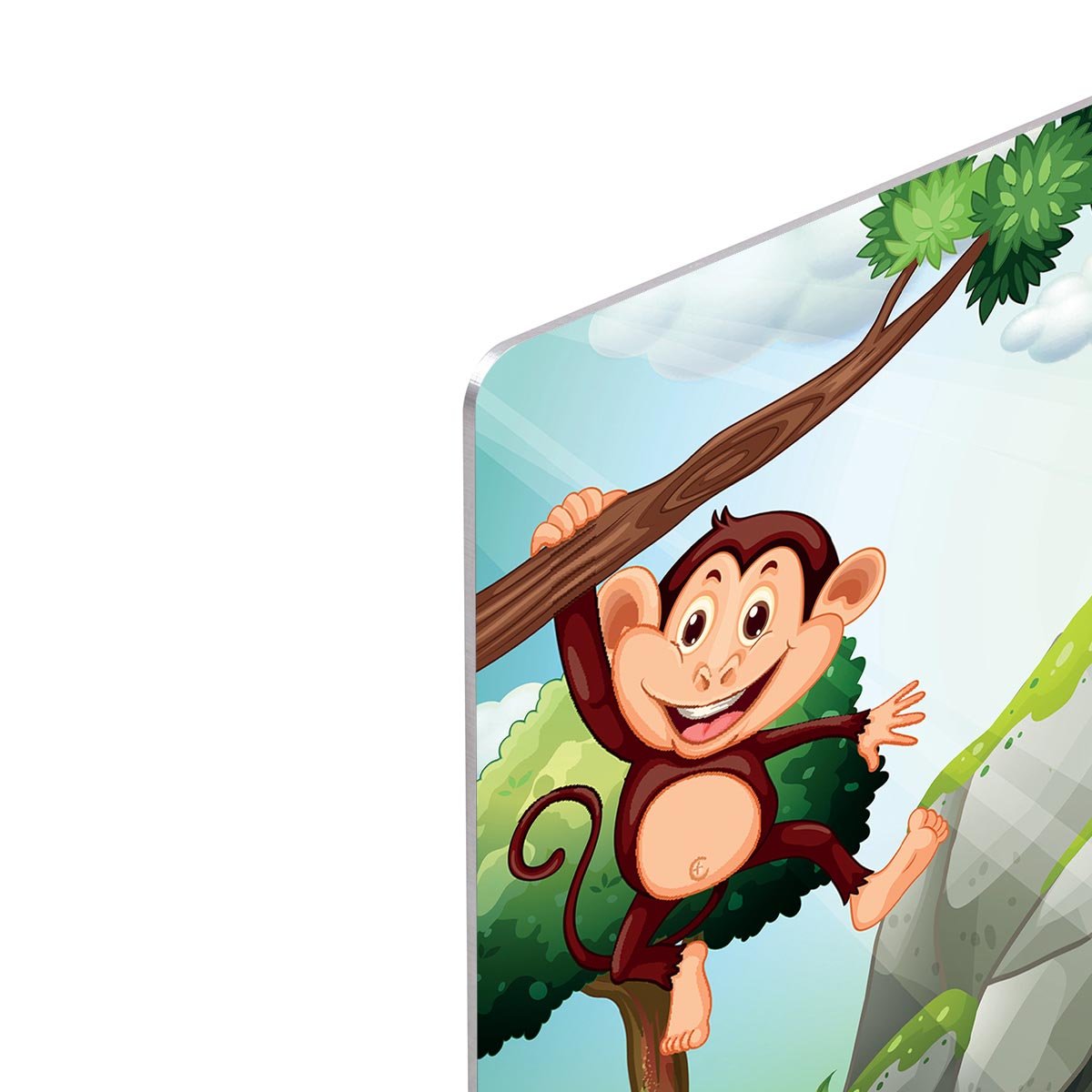 Three monkeys hanging on the branch HD Metal Print