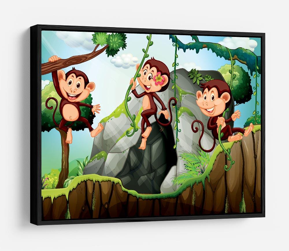 Three monkeys hanging on the branch HD Metal Print