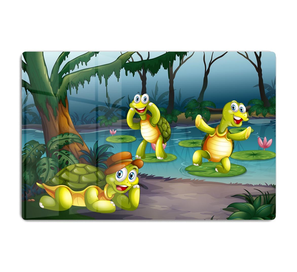 Three turtles living in the pond HD Metal Print - Canvas Art Rocks - 1