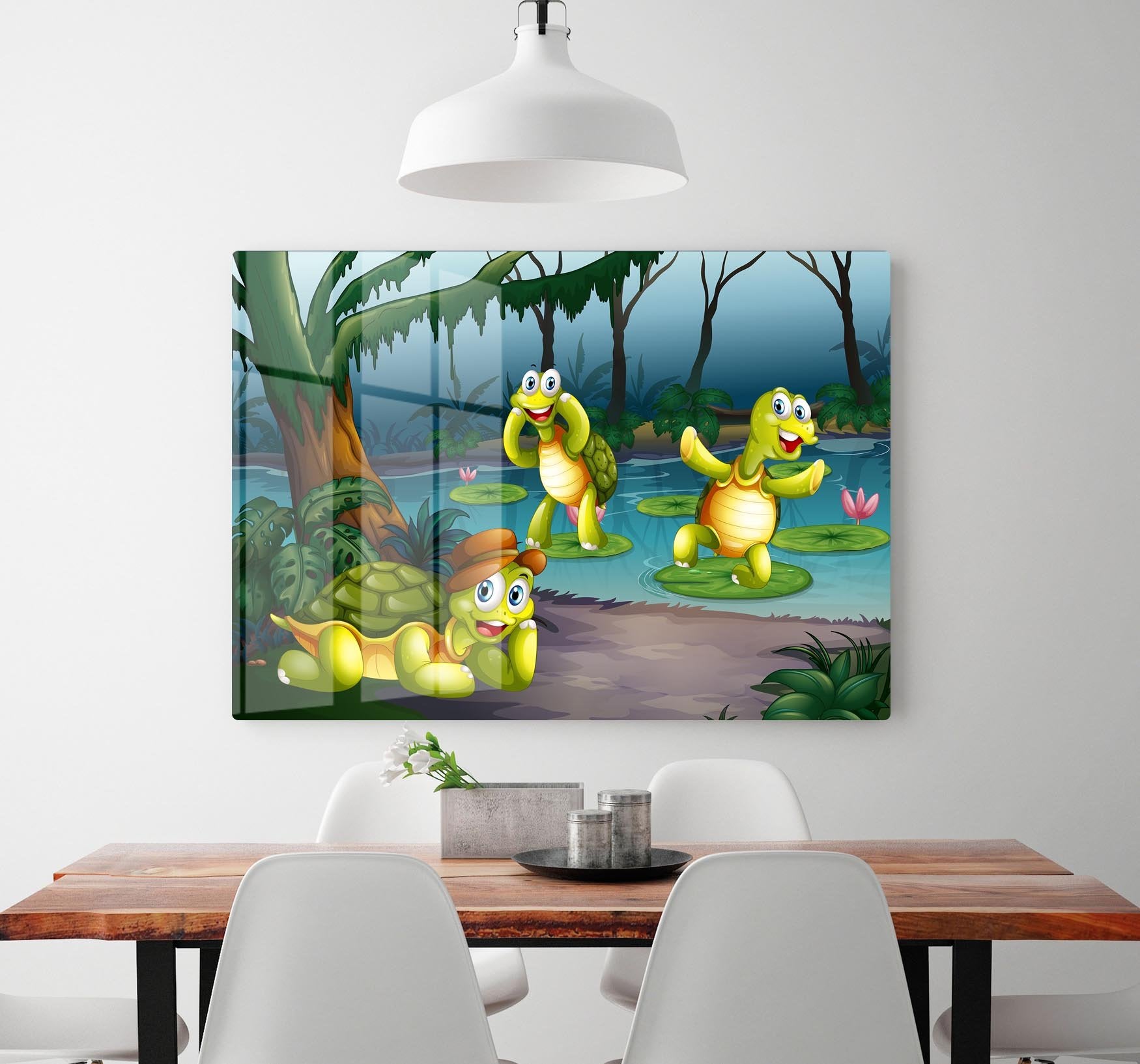 Three turtles living in the pond HD Metal Print - Canvas Art Rocks - 2