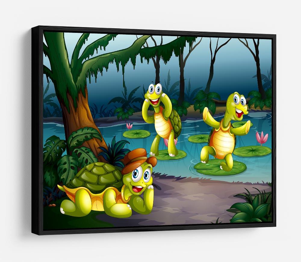 Three turtles living in the pond HD Metal Print - Canvas Art Rocks - 6