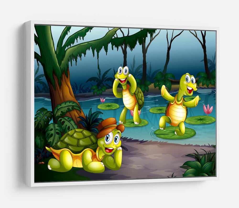 Three turtles living in the pond HD Metal Print - Canvas Art Rocks - 7