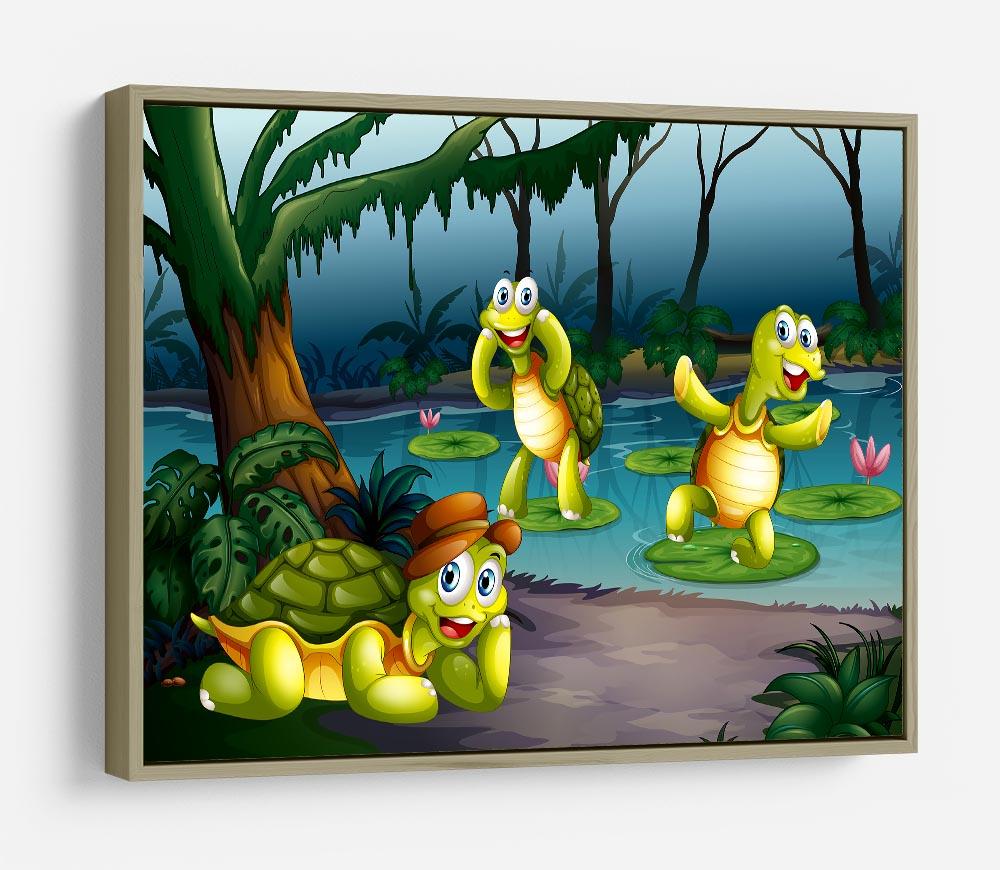 Three turtles living in the pond HD Metal Print - Canvas Art Rocks - 8