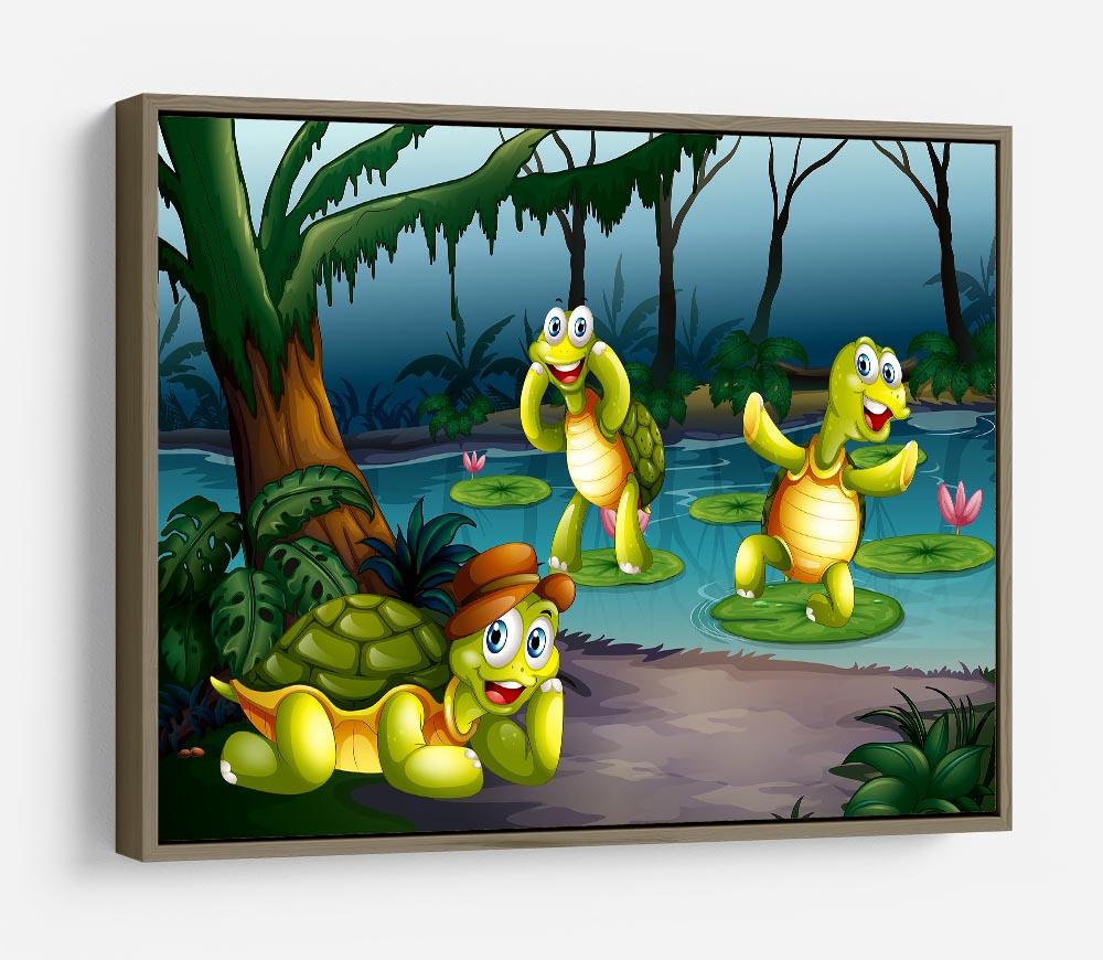 Three turtles living in the pond HD Metal Print - Canvas Art Rocks - 10
