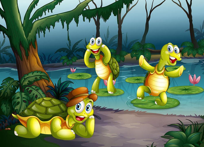 Three turtles living in the pond Wall Mural Wallpaper