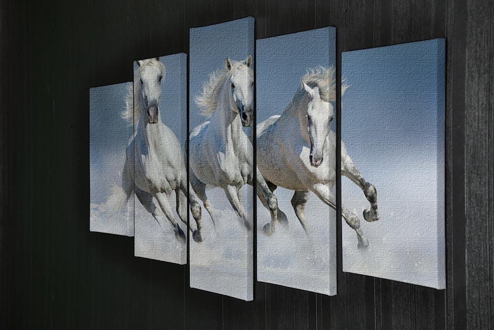 Three white horse run gallop in snow 5 Split Panel Canvas - Canvas Art Rocks - 2