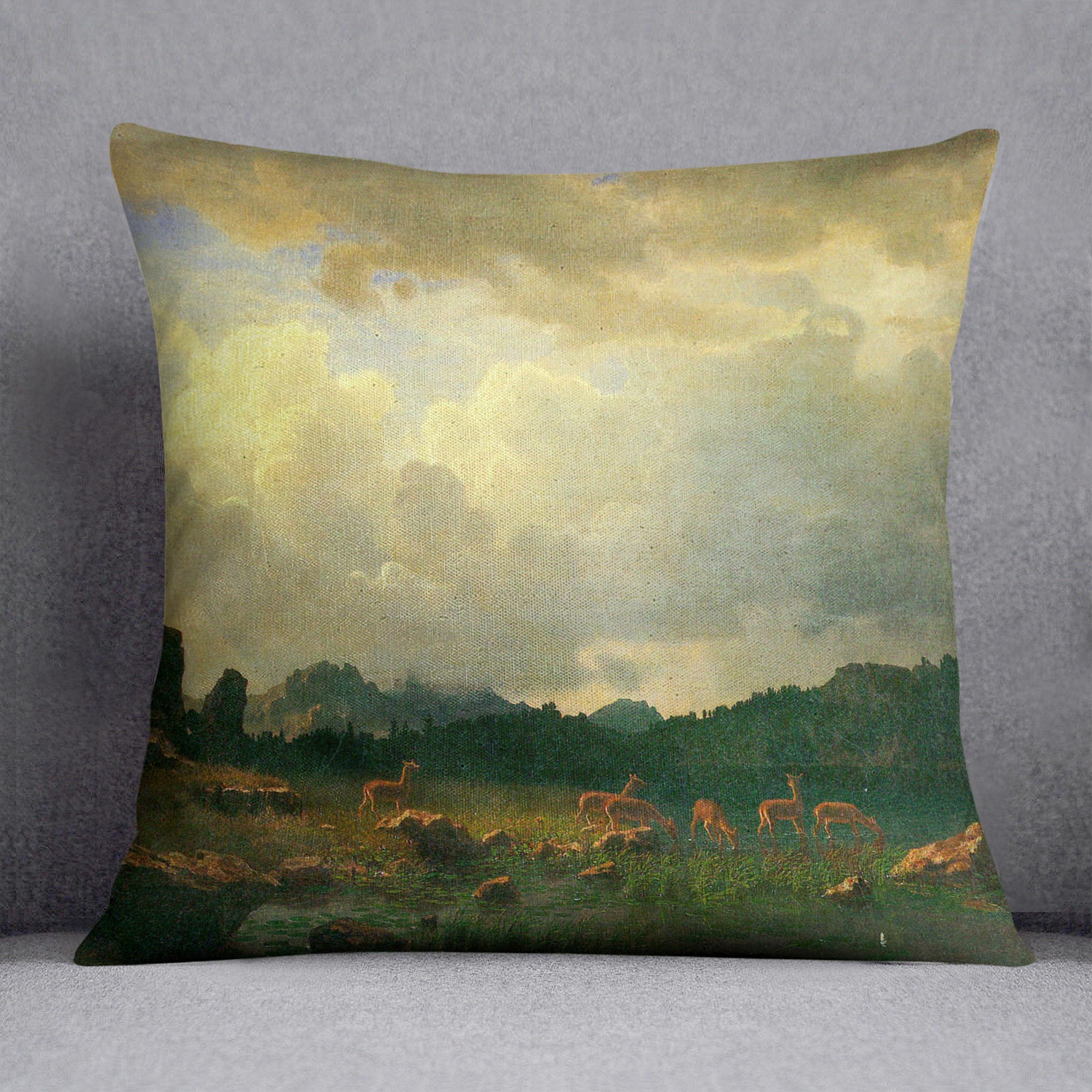 Thunderstorms in the Rocky Mountains by Bierstadt Cushion - Canvas Art Rocks - 1