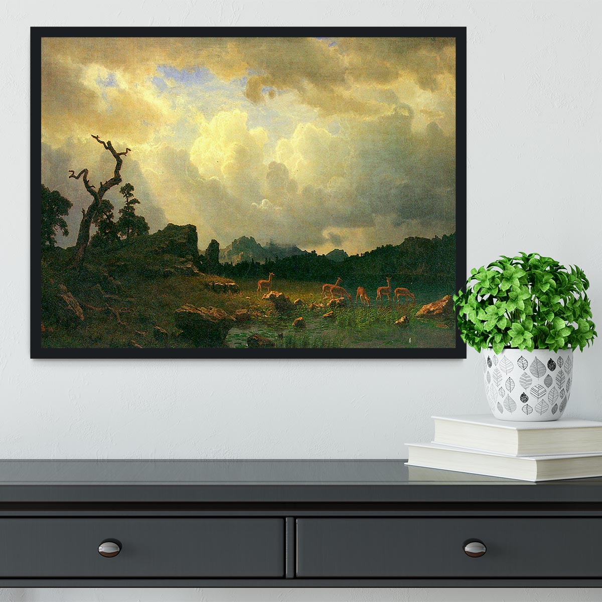 Thunderstorms in the Rocky Mountains by Bierstadt Framed Print - Canvas Art Rocks - 2