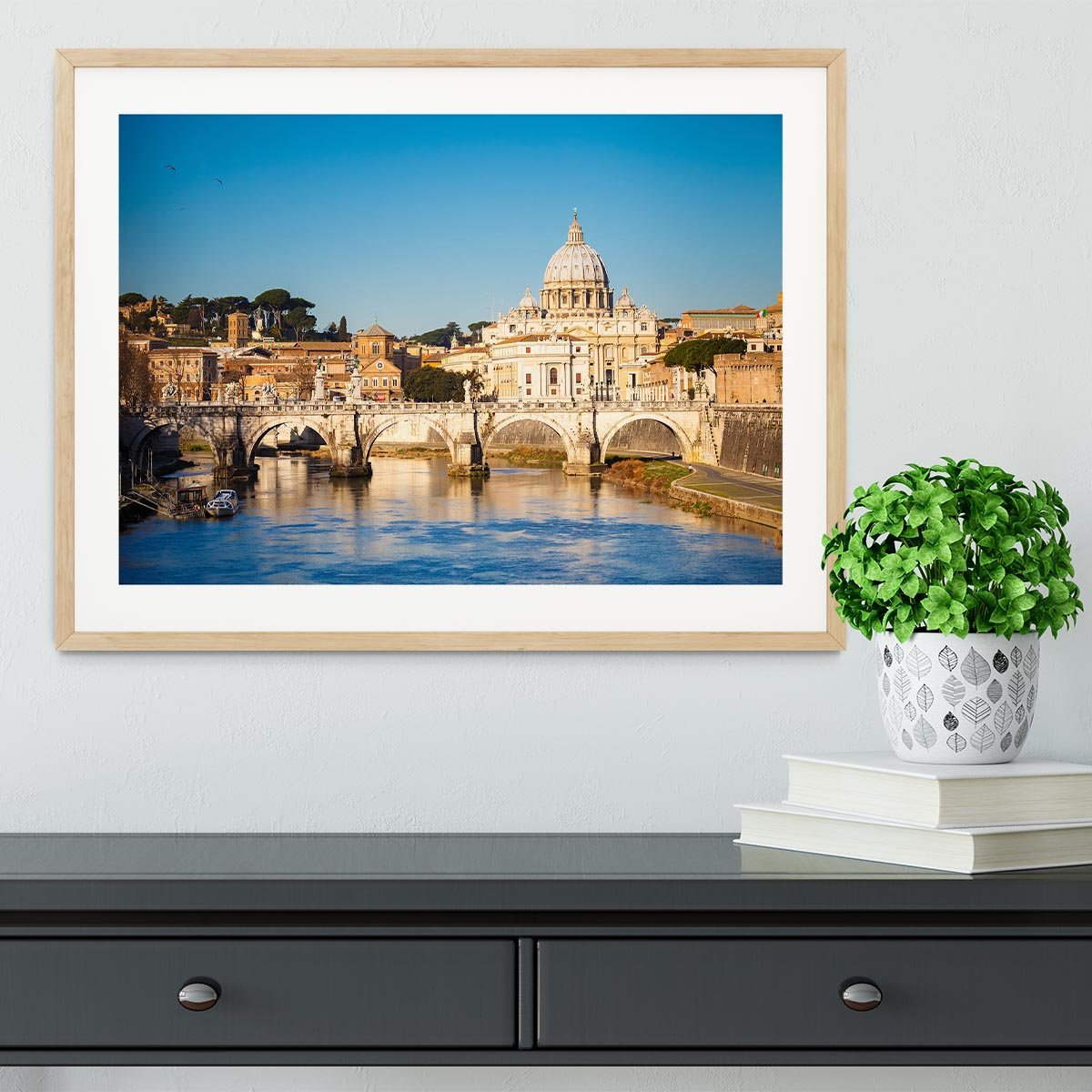 Tiber and St Peter s cathedral Framed Print - Canvas Art Rocks - 3