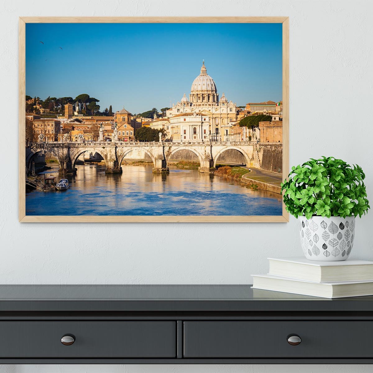 Tiber and St Peter s cathedral Framed Print - Canvas Art Rocks - 4
