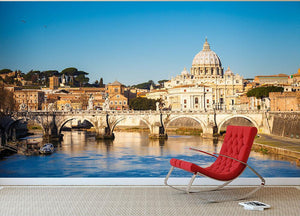 Tiber and St Peter s cathedral Wall Mural Wallpaper - Canvas Art Rocks - 2