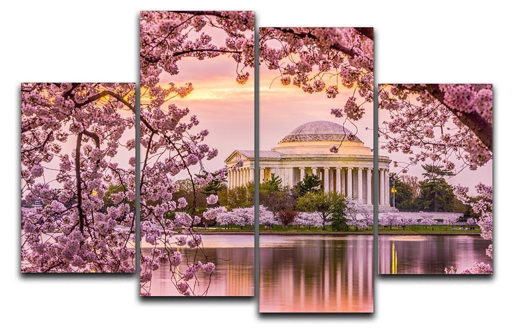 Tidal Basin and Jefferson Memorial cherry blossom season 4 Split Panel Canvas  - Canvas Art Rocks - 1