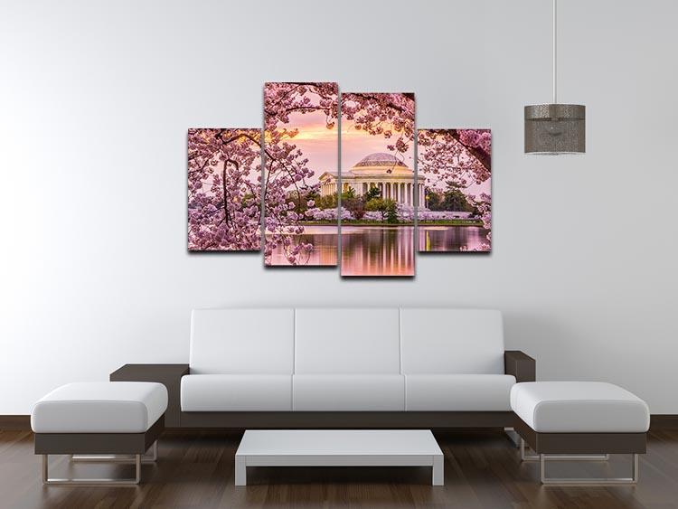 Tidal Basin and Jefferson Memorial cherry blossom season 4 Split Panel Canvas  - Canvas Art Rocks - 3