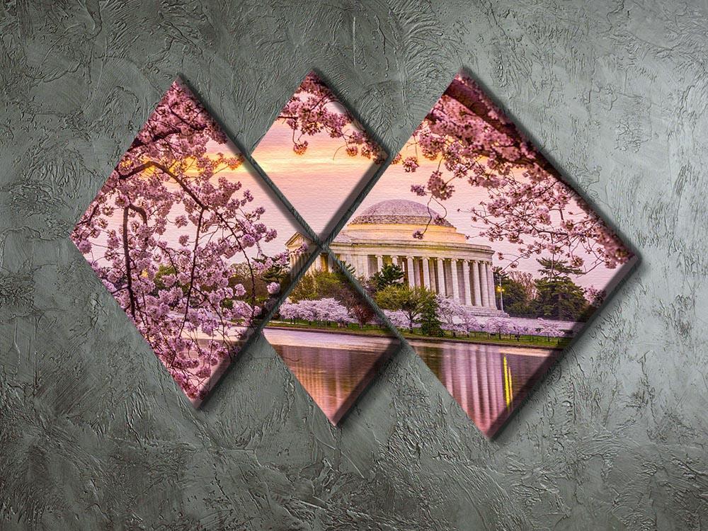 Tidal Basin and Jefferson Memorial cherry blossom season 4 Square Multi Panel Canvas  - Canvas Art Rocks - 2