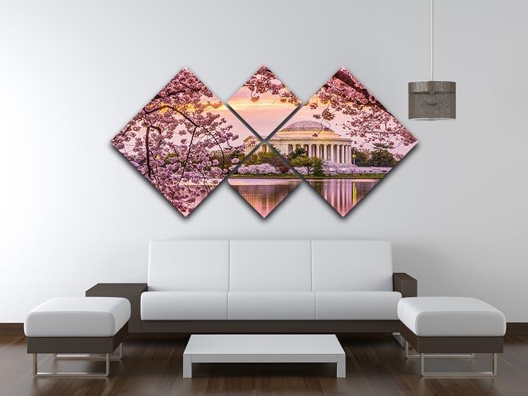 Tidal Basin and Jefferson Memorial cherry blossom season 4 Square Multi Panel Canvas  - Canvas Art Rocks - 3