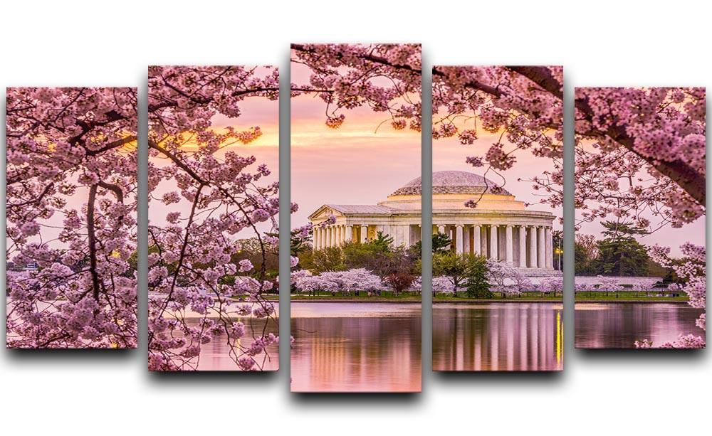 Tidal Basin and Jefferson Memorial cherry blossom season 5 Split Panel Canvas  - Canvas Art Rocks - 1