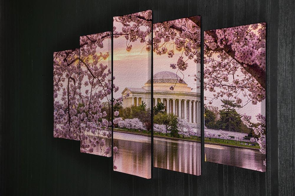 Tidal Basin and Jefferson Memorial cherry blossom season 5 Split Panel Canvas  - Canvas Art Rocks - 2