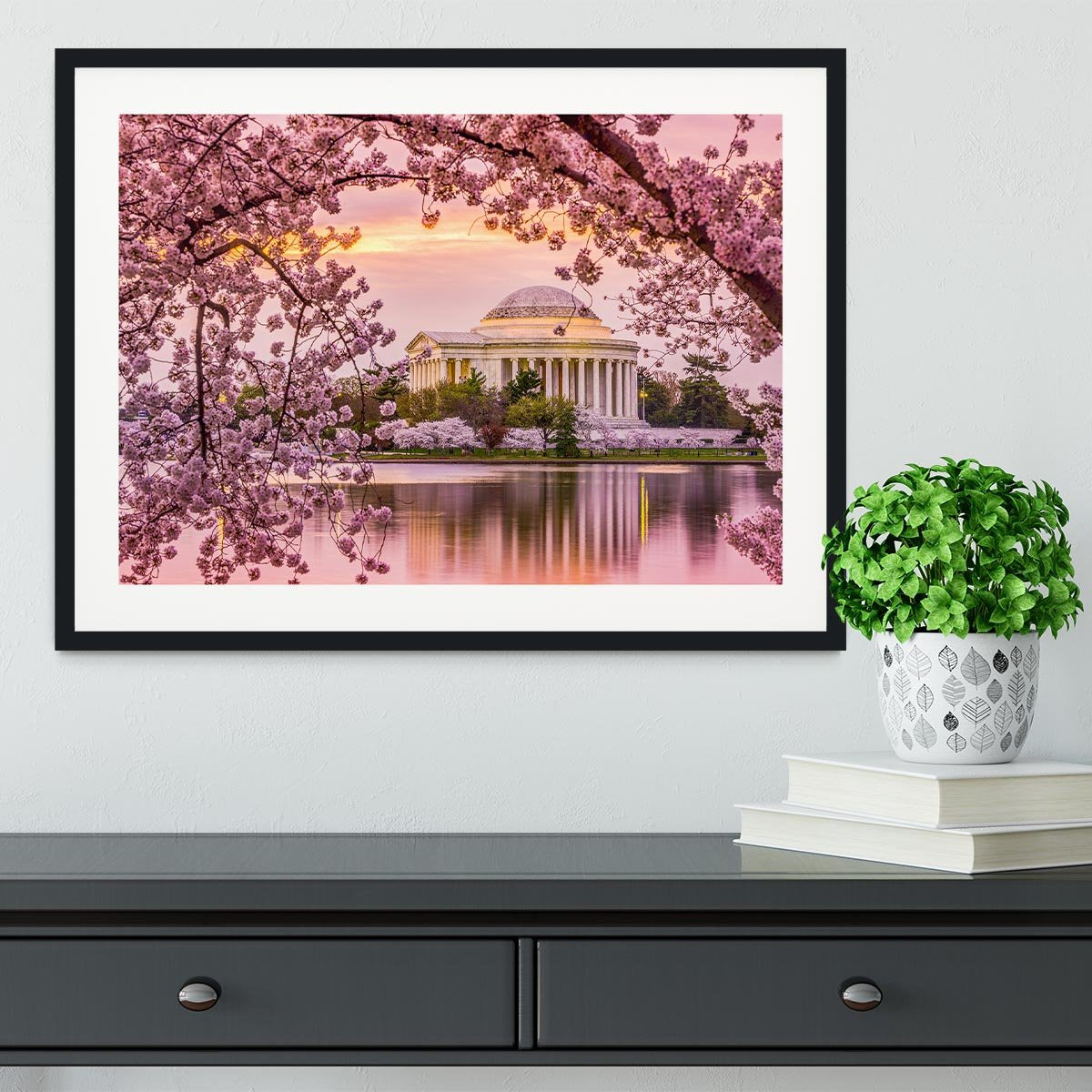 Tidal Basin and Jefferson Memorial cherry blossom season Framed Print - Canvas Art Rocks - 1