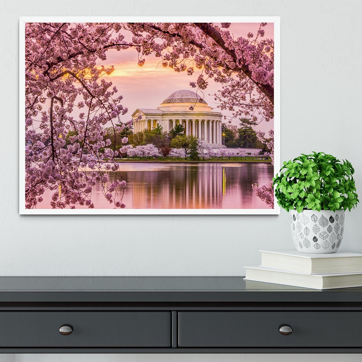 Tidal Basin and Jefferson Memorial cherry blossom season Framed Print - Canvas Art Rocks -6