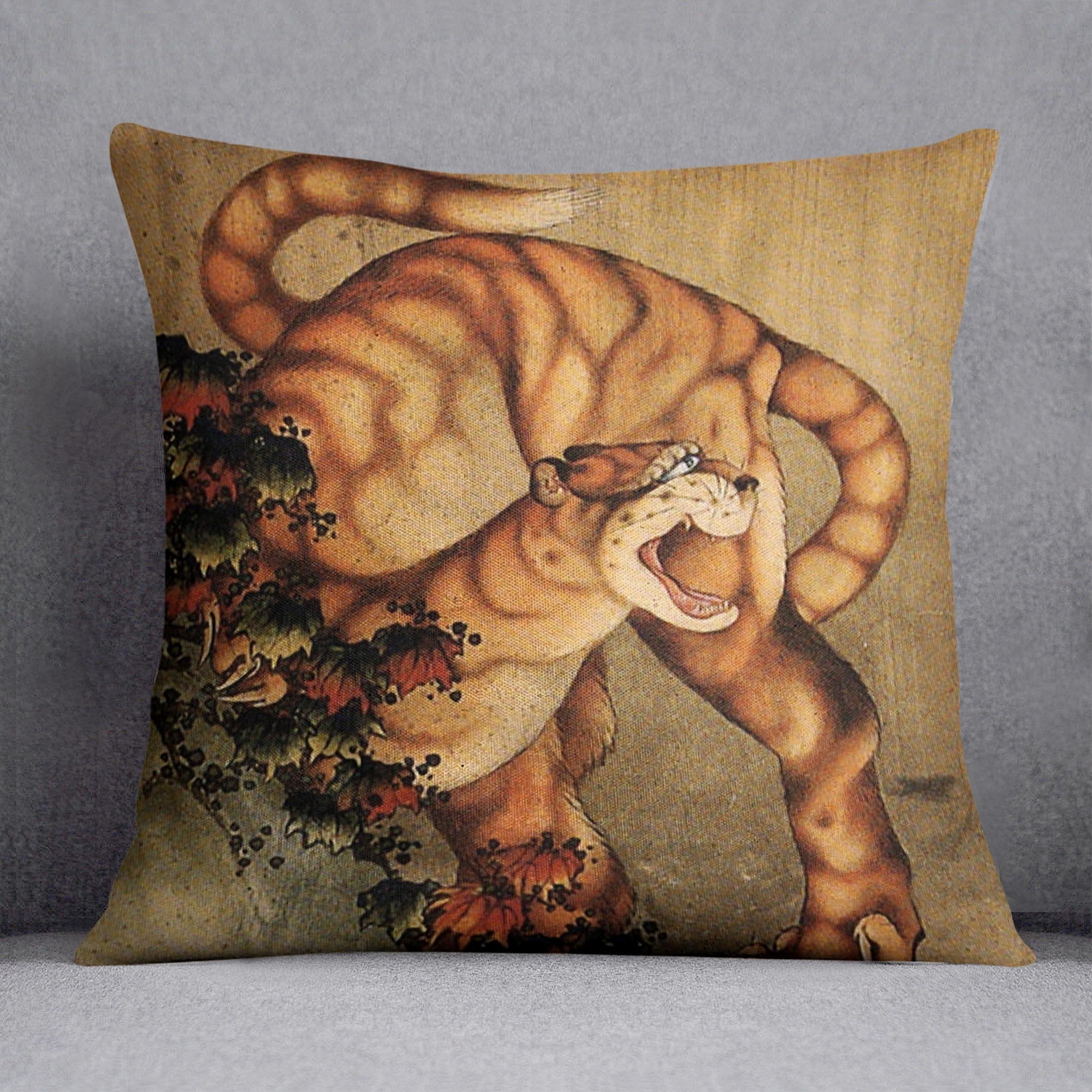 Tiger in the rain by Hokusai Throw Pillow