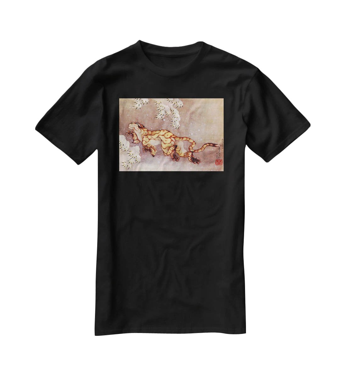 Tiger in the snow by Hokusai T-Shirt - Canvas Art Rocks - 1