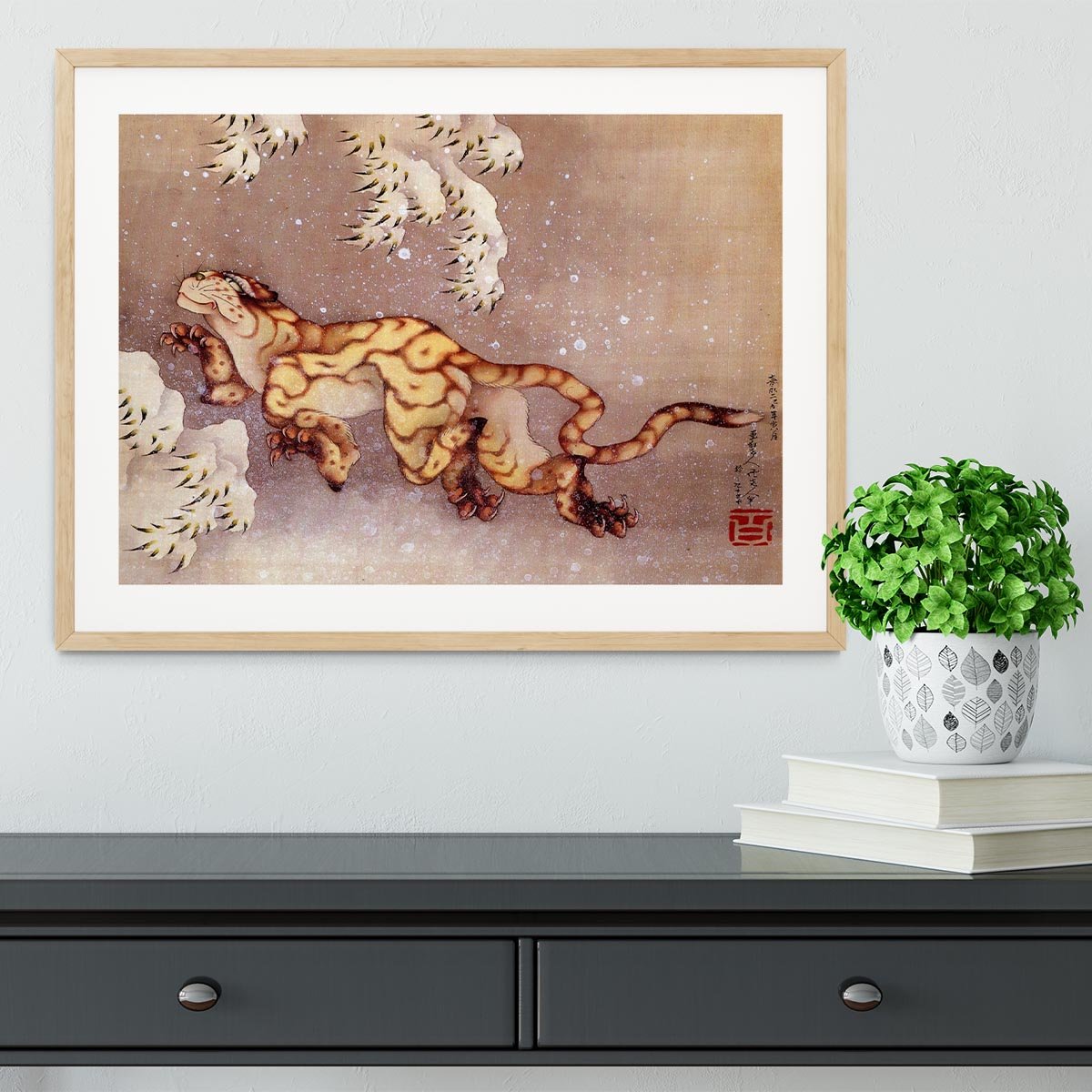 Tiger in the snow by Hokusai Framed Print - Canvas Art Rocks - 3