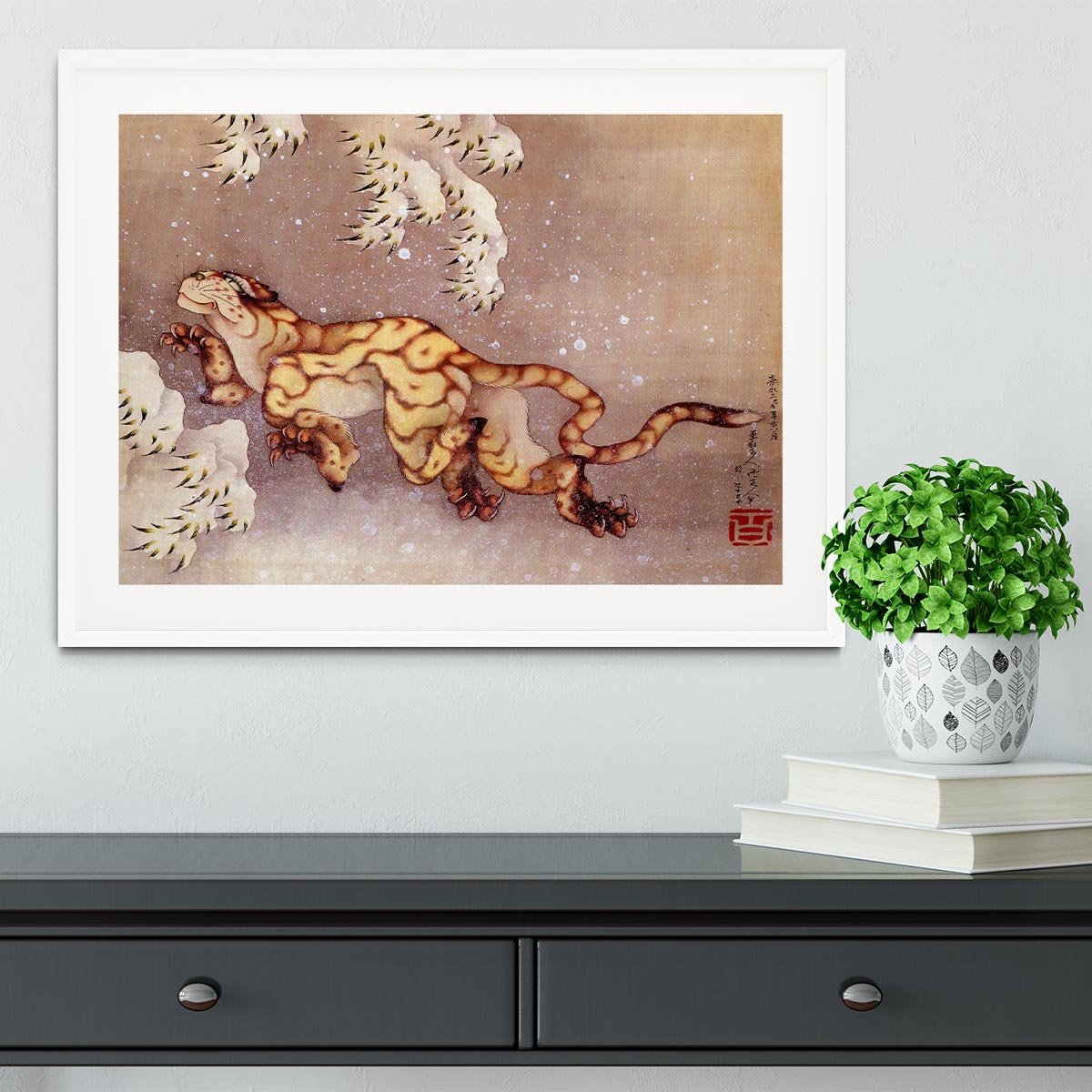 Tiger in the snow by Hokusai Framed Print - Canvas Art Rocks - 5