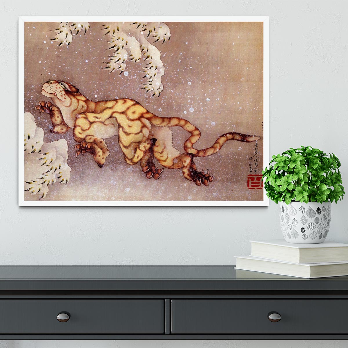 Tiger in the snow by Hokusai Framed Print - Canvas Art Rocks -6