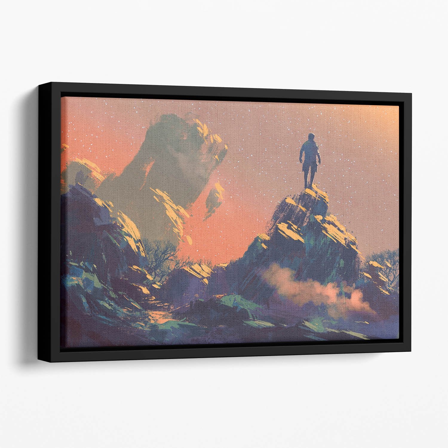 Top of the hill watching the stars Floating Framed Canvas