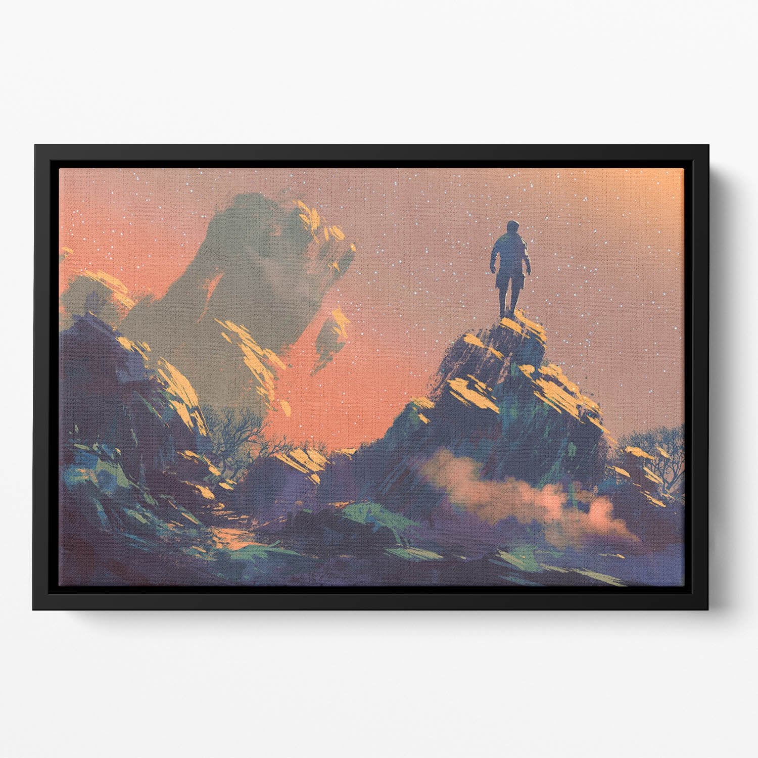 Top of the hill watching the stars Floating Framed Canvas