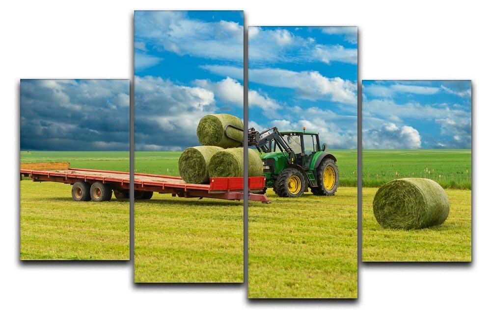 Tractor and trailer with hay bales 4 Split Panel Canvas  - Canvas Art Rocks - 1