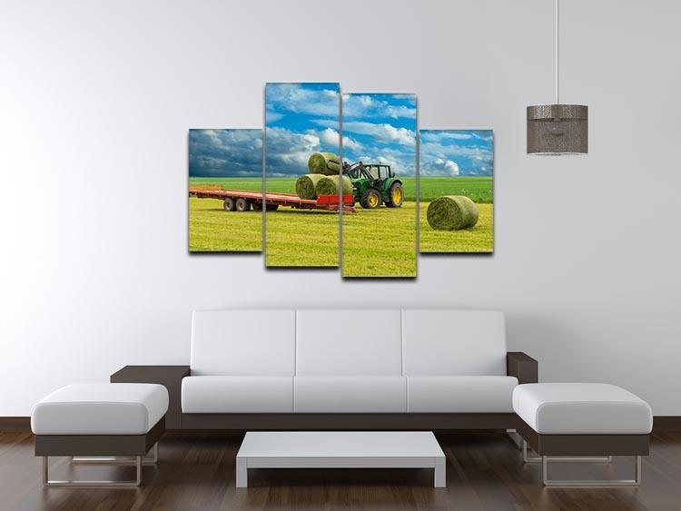 Tractor and trailer with hay bales 4 Split Panel Canvas  - Canvas Art Rocks - 3
