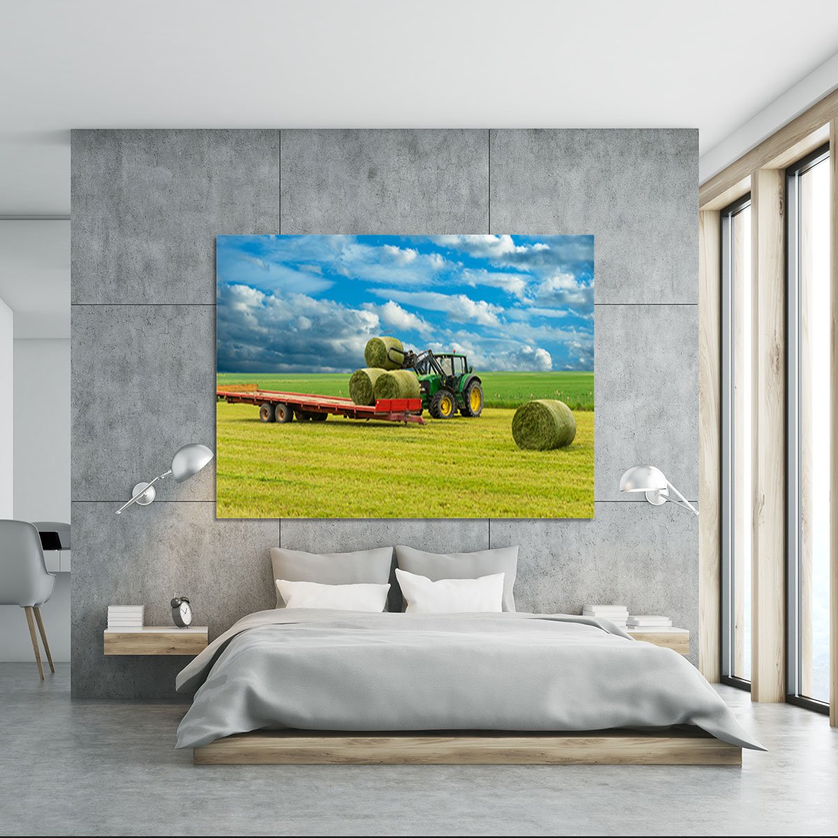 Tractor and trailer with hay bales Canvas Print or Poster