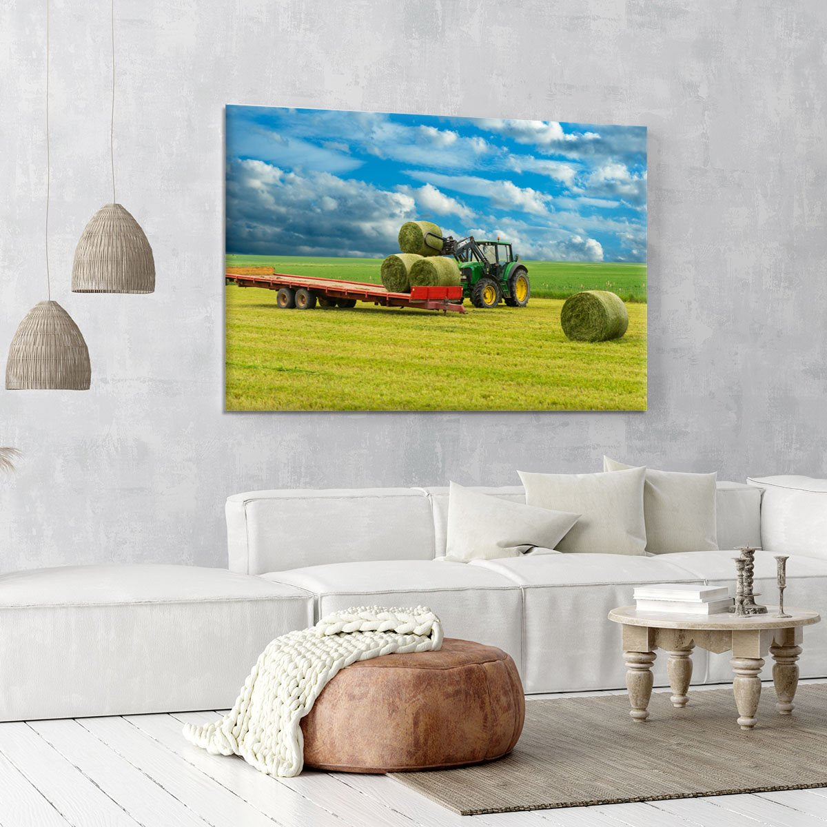 Tractor and trailer with hay bales Canvas Print or Poster