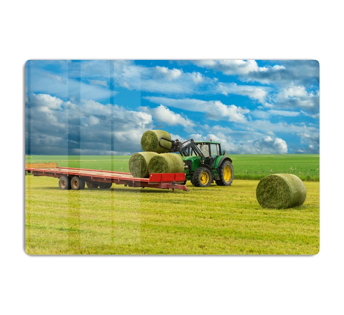 Tractor and trailer with hay bales HD Metal Print