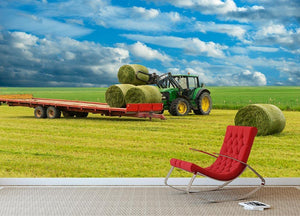Tractor and trailer with hay bales Wall Mural Wallpaper - Canvas Art Rocks - 2