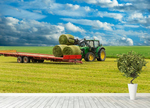 Tractor and trailer with hay bales Wall Mural Wallpaper - Canvas Art Rocks - 4